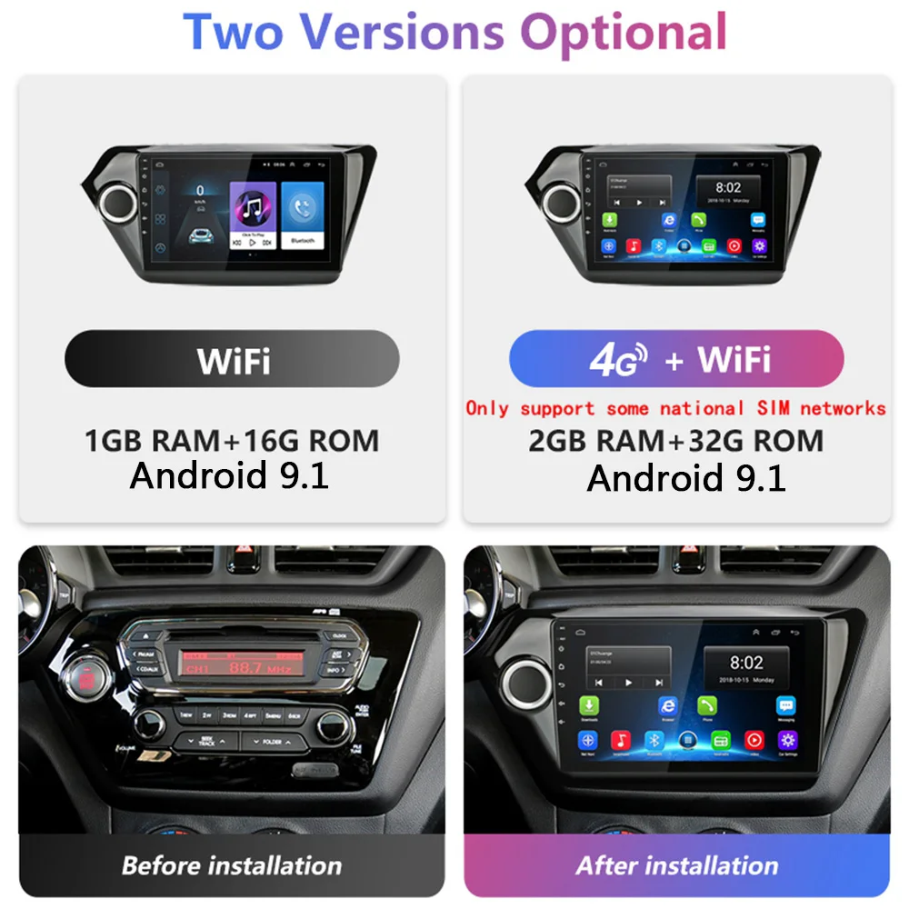 9 дюймов ОС Android 9,1 для Kia K2 Rio 3 2011- автомобильный gps-навигация, радио, стерео DVD мультимедийный плеер wifi Bluetooth 2+ 32GB