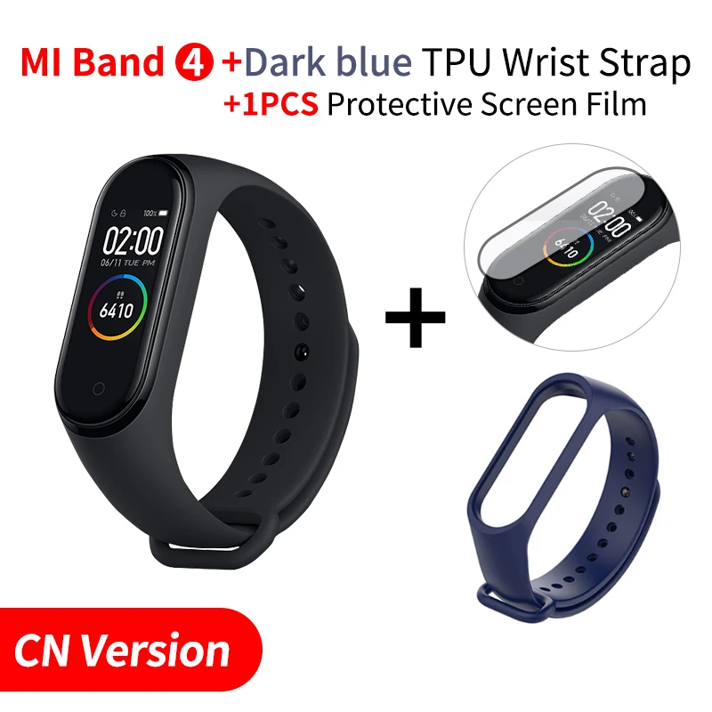 Add Darkblue Strap Xiaomi mi-браслет 4, умный Браслет mi Band 4, фитнес-браслет, цветной AMOLED экран, Bluetooth 5,0, спортивный, водонепроницаемый - Цвет: Add Darkblue Strap