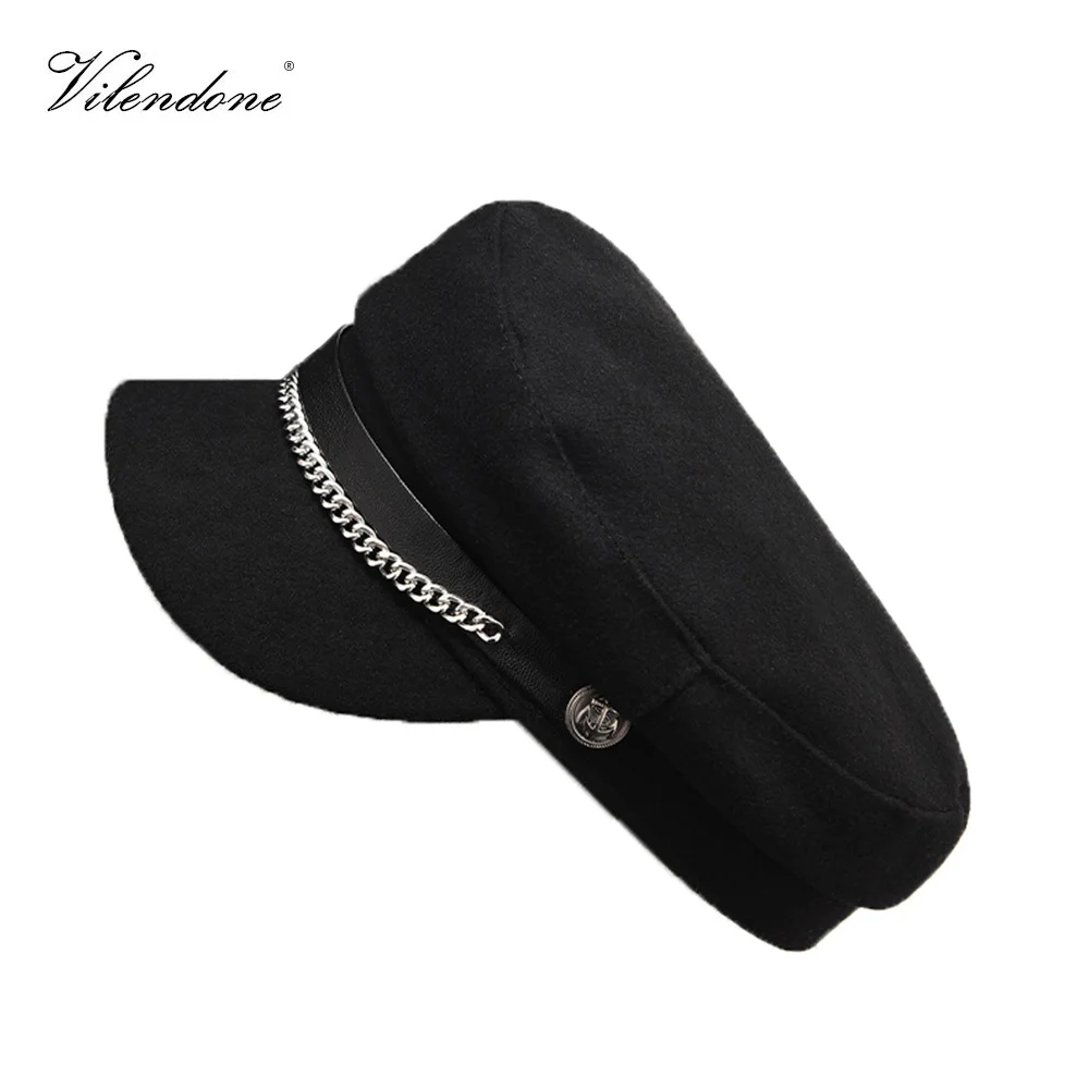 Vilendone Black Women Autumn Winter Beret Hat Baseball Visor Hats Trendy Octagonal Cap Female Cotton Gorra Military Casquette O5