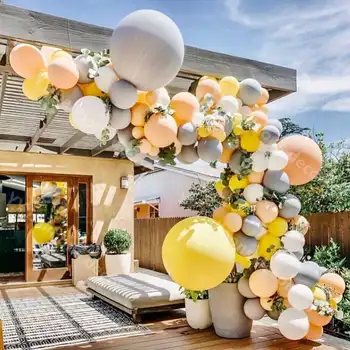 

DIY SKIN Yellow Macaron White Globals Balloons Garland Double Gray Globos Birthday Wedding Baby Shower Anniversary Party Decor