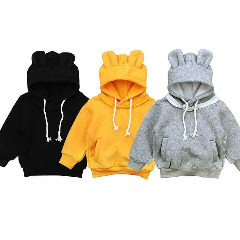 

Men And Women Children Europe And America Spring And Autumn-Long Sleeve Bear Ear Hat Tops plus Velvet Hoodie Childrenswear INS