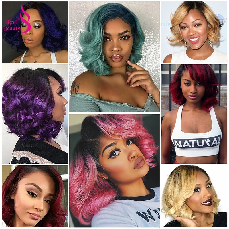 Human Hair Bundles 4 Bundles With Closure Brazilian Body Wave Colorful Two Tone Ombre Blond Red Blue human hair extensions human hair weave