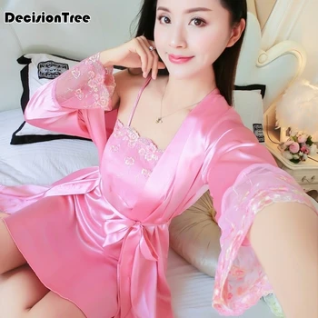 

2020 women sexy nightgown sleepshirts lingerie set silk lace robe maxi dress babydoll nightdress sleepwear solid casual