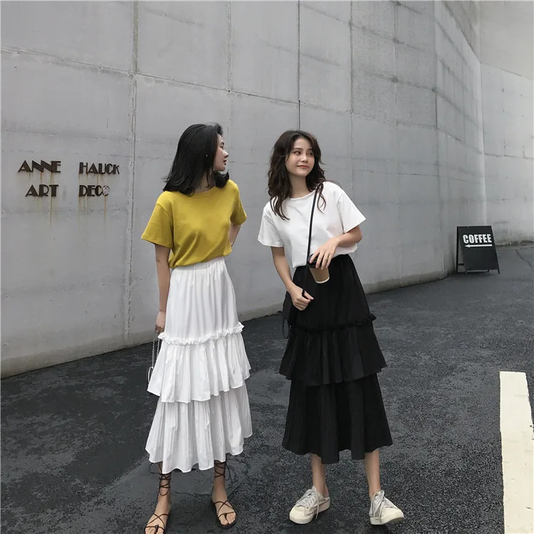 

Korean-style Elastic High-waisted Loose-Fit Flounced Cake Skirt Versatile