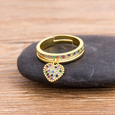 Dropshipping 6 Styles Romantic Love Heart Rings Charm Copper Cubic Zirconia Wedding Engagement Rings for Women Girls Gifts