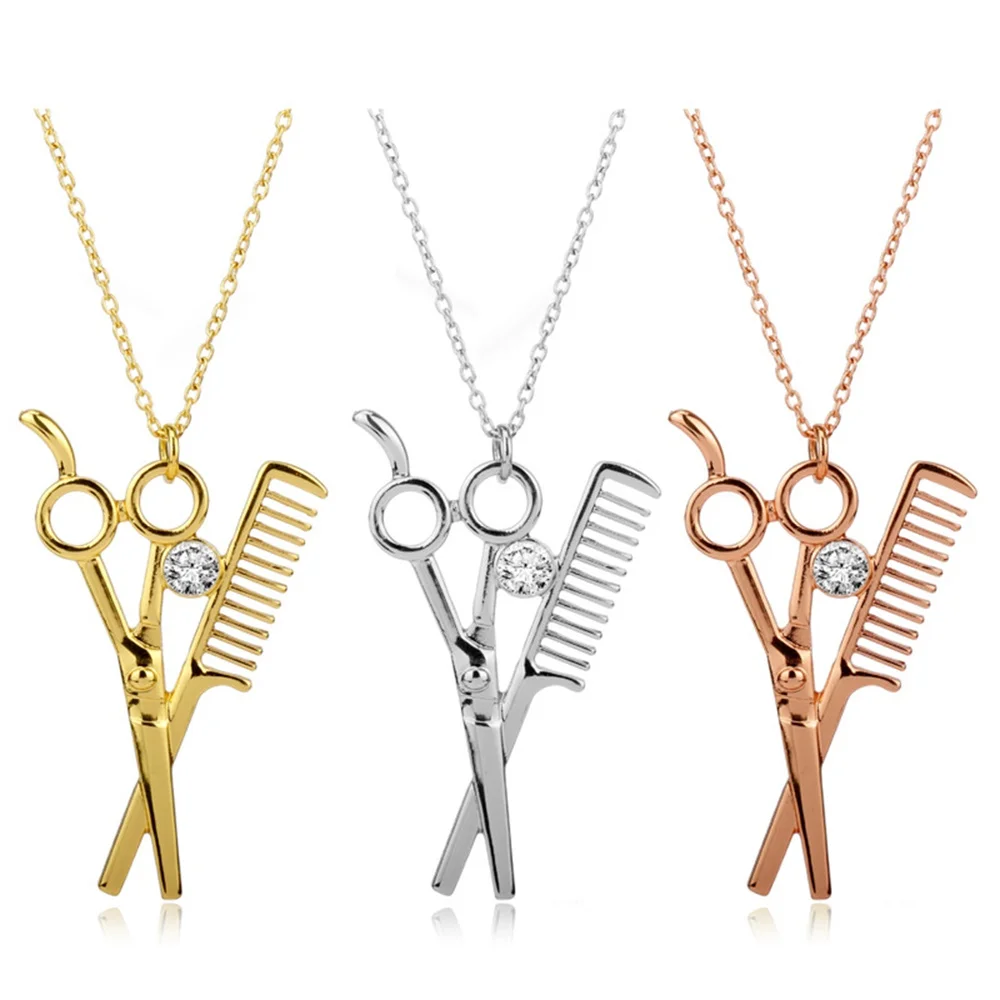 

Beautician Hairdresser Necklace Scissors Comb Hairdresser Gift Stylist Pendant Necklace for Women Men Fashion Pendant Jewelry