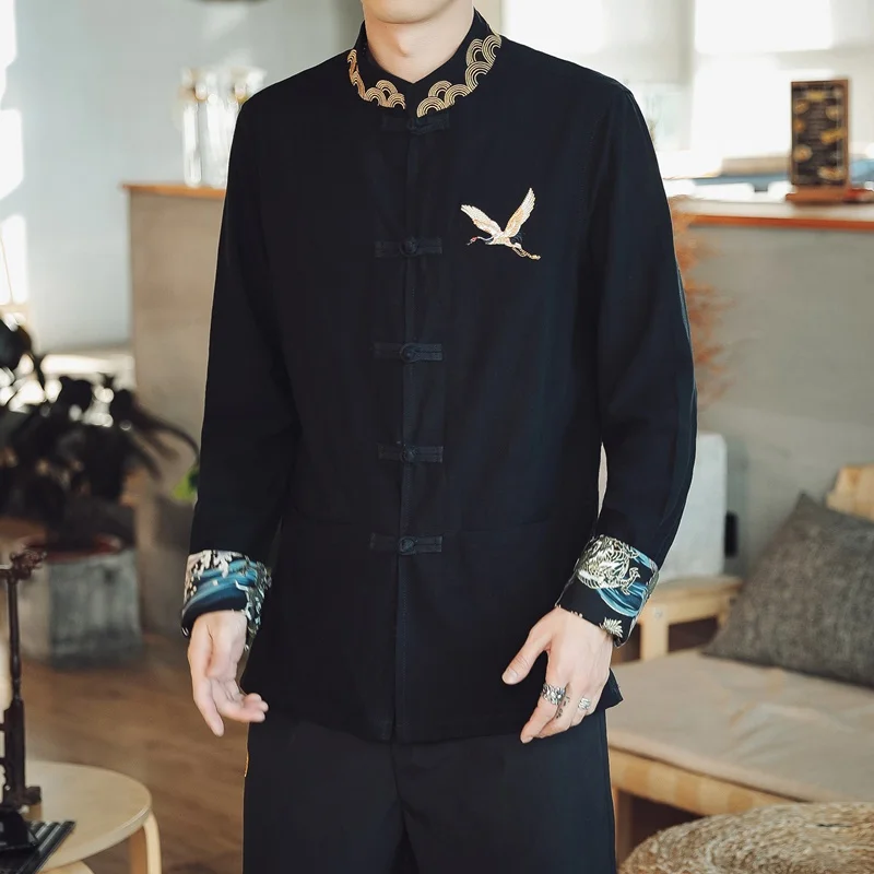 Traditional Chinese Style Embroidery Dragon Hanfu Blouse Tang Suit Men Kungfu Shirts Tops Jacket Cheongsam New Year Coats KK3246