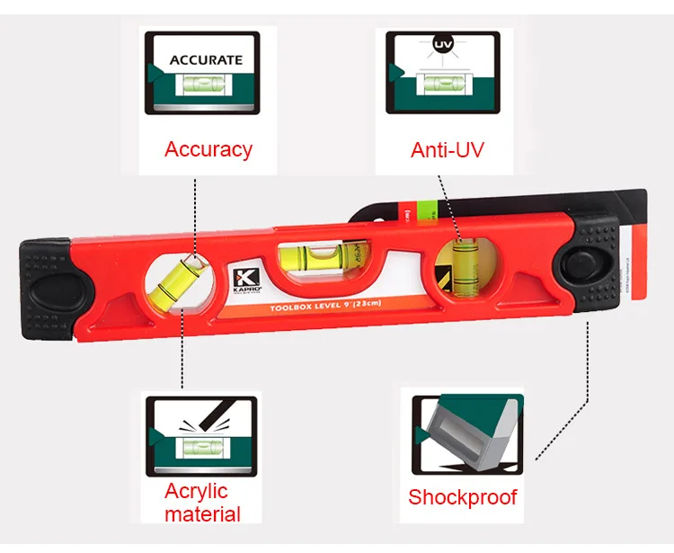 KAPRO Magnetic Spirit Level Ruler Mini Portable Torpedo Water Level Indicator Triple Bubble Measurement Tool Triple Bubble 23cm (6)