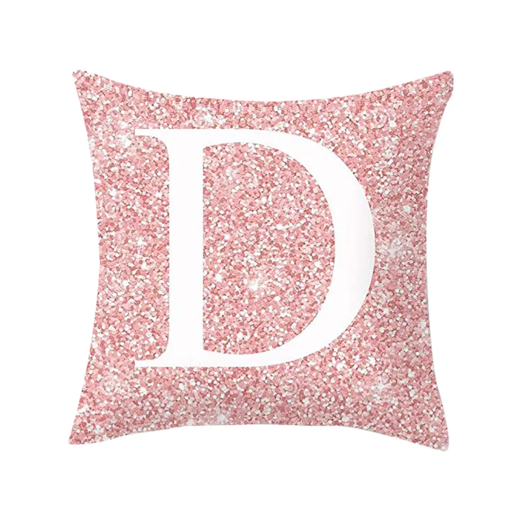 A-Z 26 букв печатных розовый наволочка хлопок волокно диванная подушка с пайетками наволочка украшение дома - Цвет: D