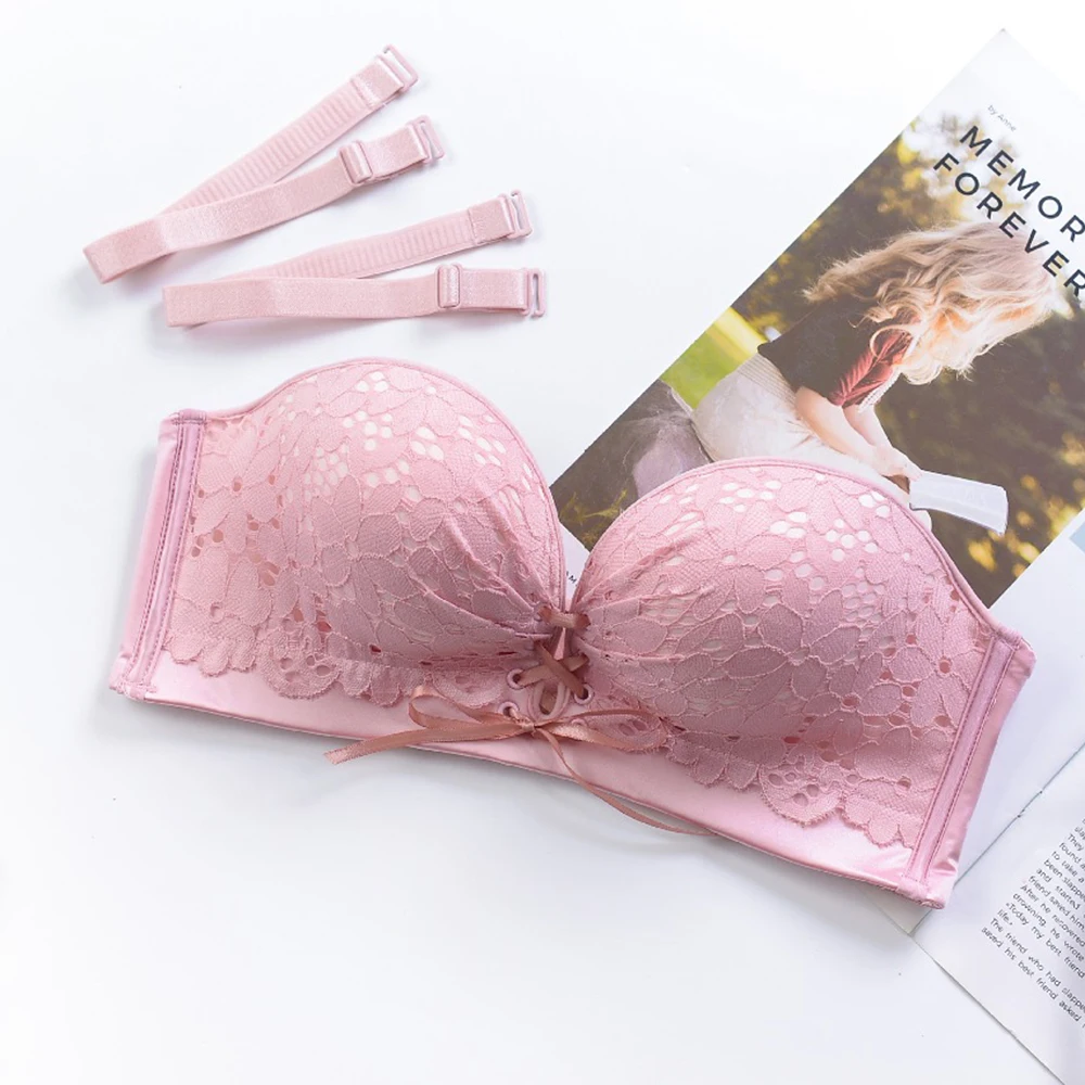 Pink WENYUJH модный кружевной женский бюстгальтер без бретелек для платья, беспроводной супер пуш-ап Невидимый женский сексуальный бюстгальтер с открытой спиной - Цвет: Pink