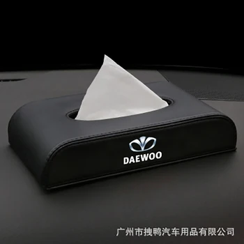 

1 Pcs New Car Style PU Quality Tissue Box for Daewoo Logo Winstom Espero Nexia Matiz Lanos Accessories Car Styling