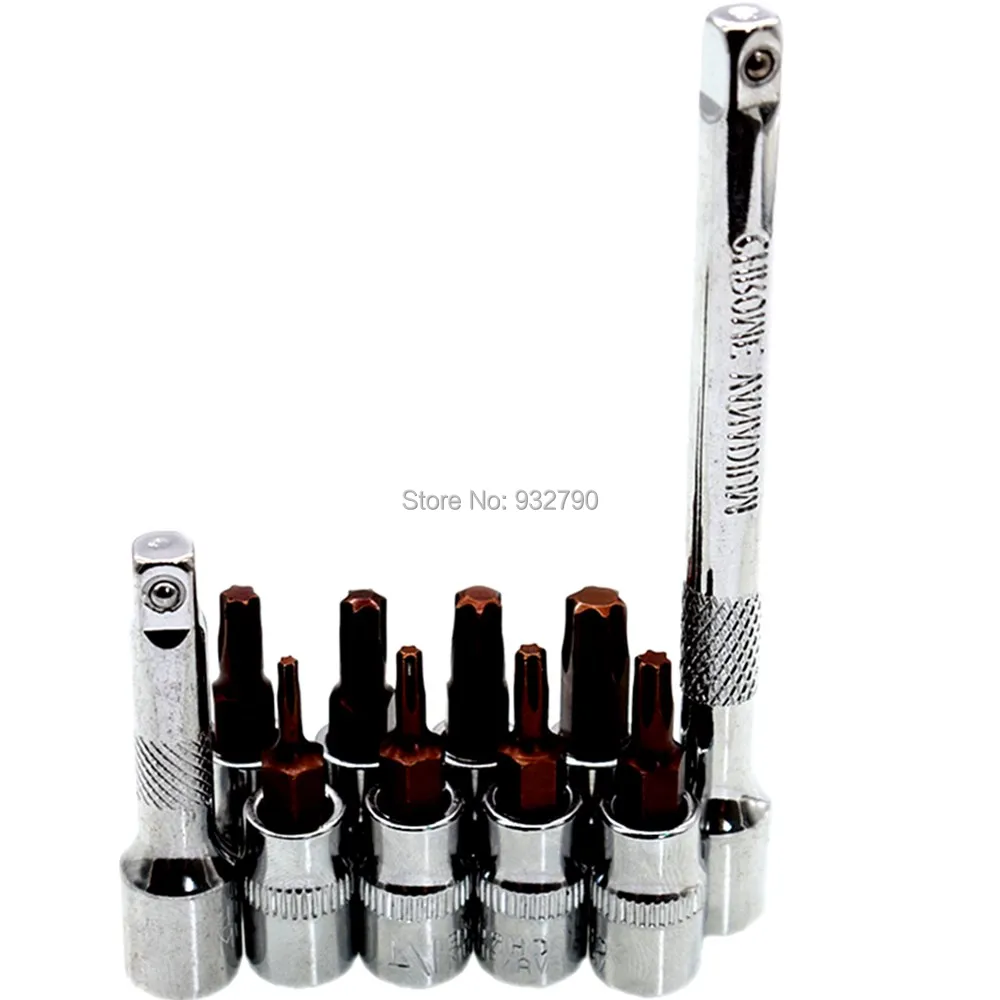 

2pcs 1/4" Drive Extension Bar 2" (50mm) 4" (100mm) + 8pcs Torx Bit Socket Screwdriver Bit Torx T8 T10 T15 T20 T25 T27 T30 T40