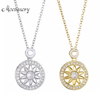 

Moonmory Fine Jewelry 925 Sterling Silver Sun Flower Pendant Necklace For Women Long Chain Adjustable Pendant Necklace For Men