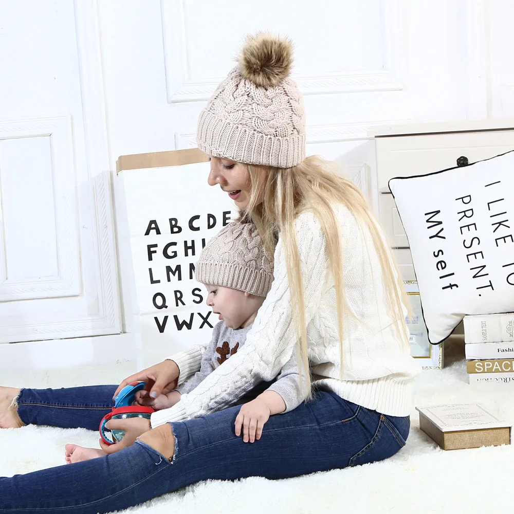 Fall and winter new two-piece plush ball cap crocheted pure-color rimless suitable for parents children | Аксессуары для одежды