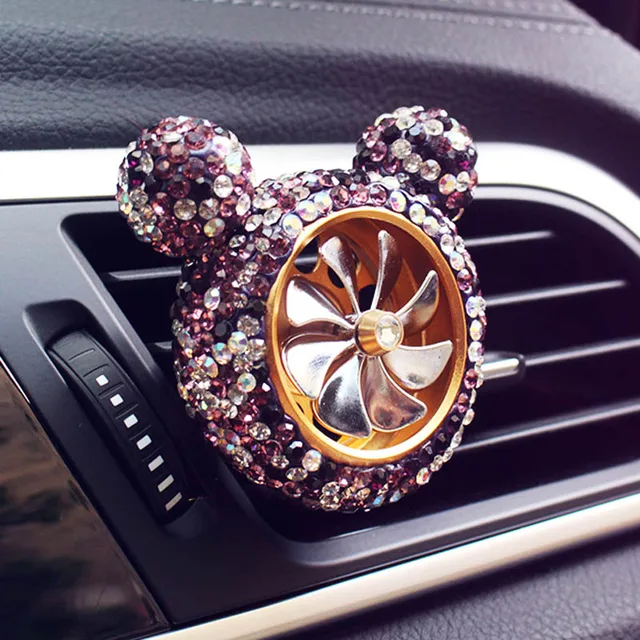 Creative Bling Crystal Diamond Cartoon Car Air Freshener Outlet Vent Clip Car Perfume Solid Diffuser Car Accessories for Girls purple