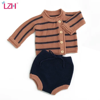 

LZH Newborn Baby Boys Clothes Autumn Winter Baby Girls Clothes Striped Sweater Cardigan Shorts 2pcs Outfit Suit Infant Clothing