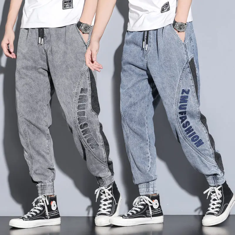 

Capri Jeans Men's Cargo Pants Loose and Plus-sized Japanese Hip-hop Fashion Contrasting Color Stitching Beam Harem Pants Male