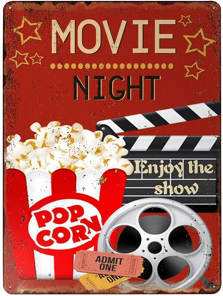 Movie Night Metal Movie Signs ,Enjoy the Show with Popcorn ,Metal