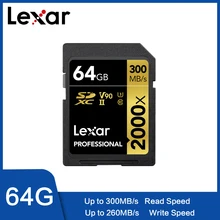 Lexar 300 МБ/с. 2000x64 Гб 128 ГБ sd карта, 32 ГБ, U3 sd карта памяти SDXC класса 10 флэш-памяти sd карты для 1080p 3D 4K видео Камера