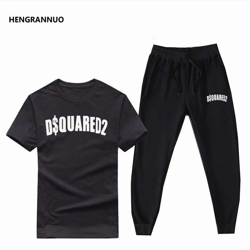 

Hot sale Tracksuit Men Sets Men Brand Clothing two piece set men Printed T Shirt +jogger Pants Cotton Men T shirt Set Sportswear
