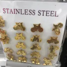 12Pairs/lot Fashion Stainless Steel Jewelry for woman Cute Bike Design Love Bicycle stud Earrings boucle d'oreille Brincos