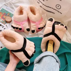 Winter Indoor Funny Big Foot Cotton Poop Woman Slippers Couple Style Unisex Cute Plush Fluffy Comfortable House Shoes