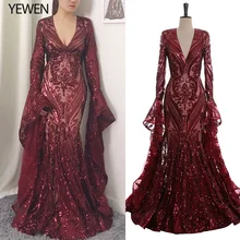 Сексуальное элегантное загадочное благородное вечернее платье, длинное, расшитое блестками платье русалки для выпускного вечера, вечерние платья с v-образным вырезом бордового цвета, robe de soiree