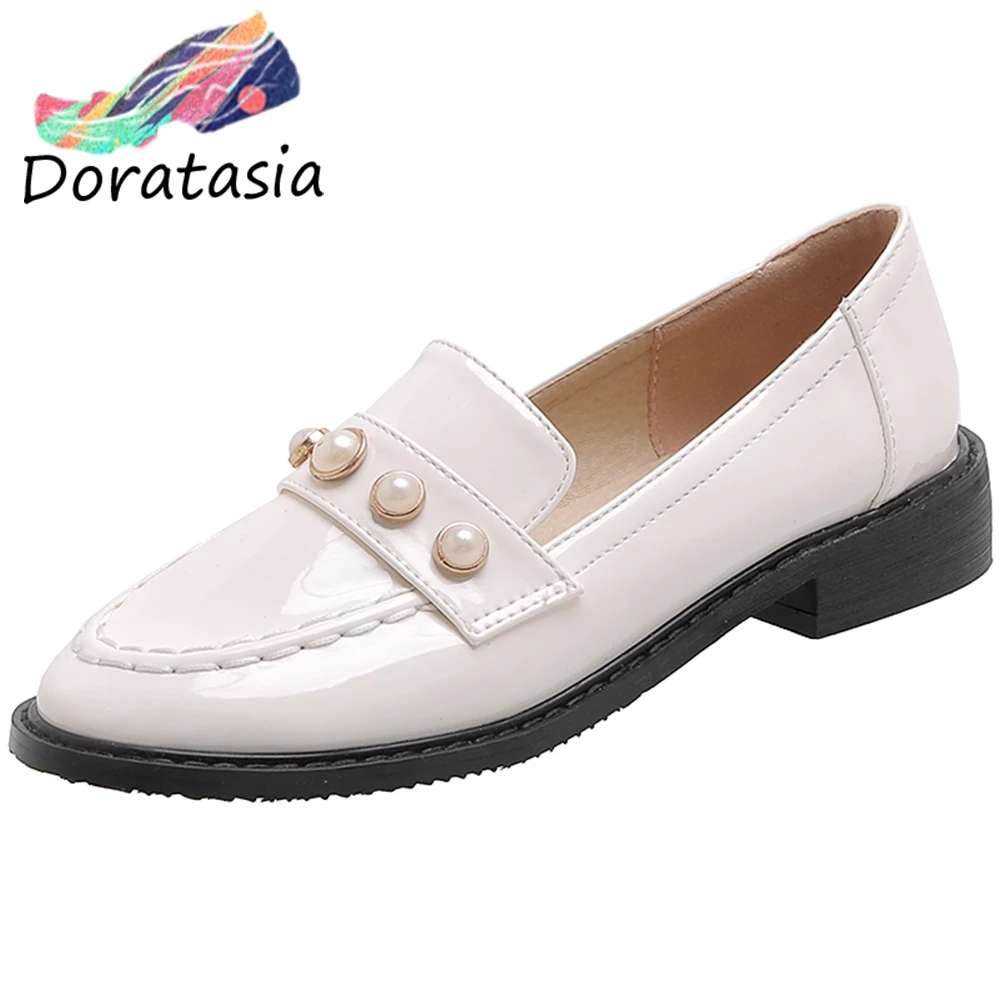

DORATASIA Fashion Girl Pearl Sewing Pointed Toe Low Heels Flats Flats Women Slip On Spring Autumn Office Casual Shoes Woman