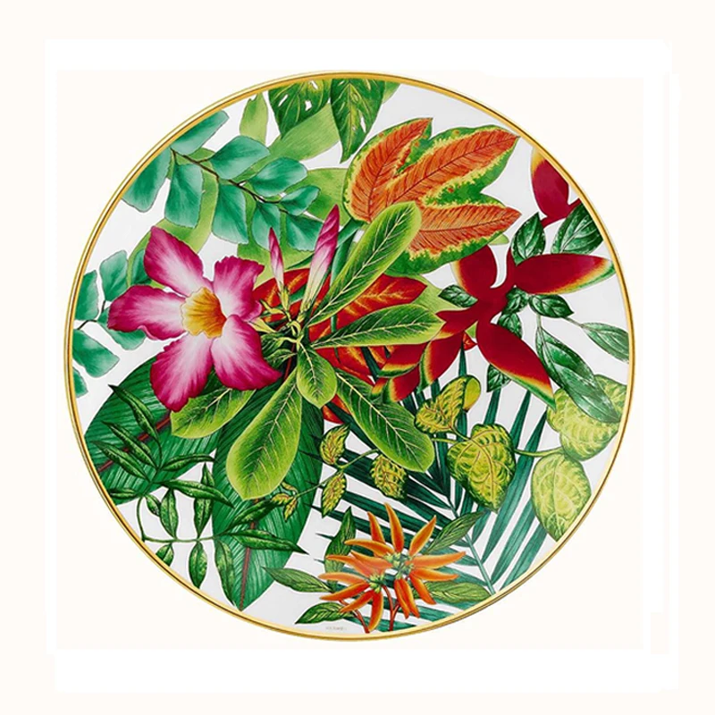 Western Bone China Round Plate, Creative Forest Dessert Series, Leaves, Flowers, Restaurant and Home Use Coffee Set and Bow