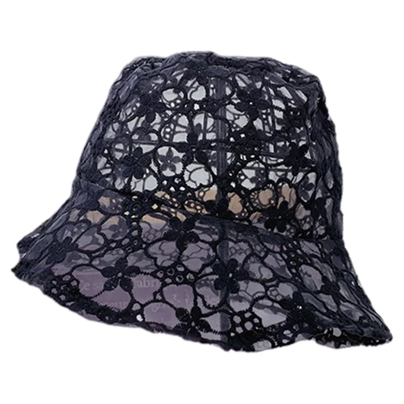 Chic Elegant Ladies Lace Black /White Bucket Hat 2020 New Summer Sun Hats Hollow Flower Breathable Fishermen Hat For Women