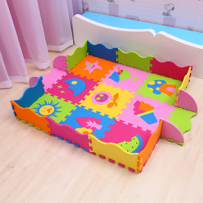 P023 with fence EVA детский игровой коврик, 9 шт., пенопластовый Коврик-пазл для детей, для занятий в тренажерном зале, мягкий напольный коврик с рисунками животных, игрушки Mei Qi Cool - Цвет: P023 with fence