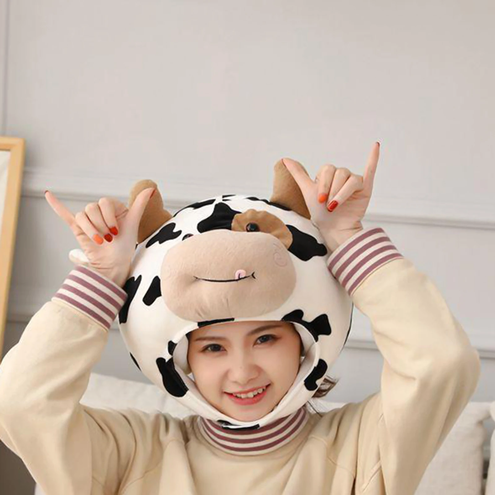 Cow Hat Plush Toy Cute Girls Winter Hat Head Warmer Photo Supplies Props Headdress