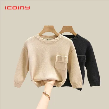 

Boys Sweaters With Pocket 2019 Spring & Autumn Children Sweater Beige Casual Toddler Warm Clothes1 2 3 4 5 Year