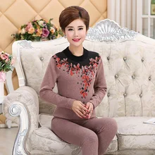 L-4XL размера плюс среднего возраста зимняя женская одежда водолазка хлопок женское термобелье набор толстый бархат теплые кальсоны