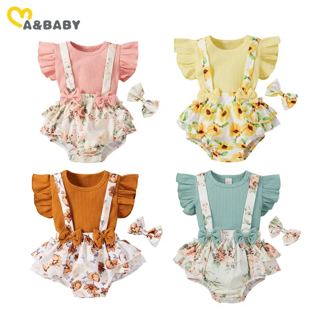 Ma&Baby 0-18M Newborn Infant Baby Girl Clothes Set Flower Outfits Knitted Ruffles T shirt Floral Overalls Shorts Costumes Summer