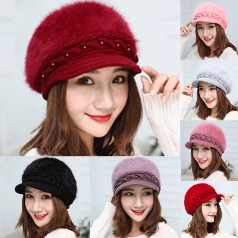 2020 Newest Hot Women Men Knitted Pearl Decor Winter Striped Oversized Slouch Beanie Hat Cap Skateboard Hats | Аксессуары для