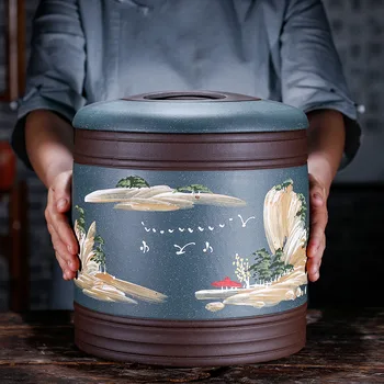 

Vintage Tea Storage Jar Chinese Large Tea Caddy Ceramic Lid Smell Proof Puer Tea Container Theeblik Stash Container AC50TE
