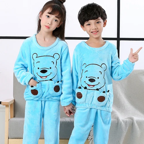 Детские пижамы детская одежда для сна с длинными рукавами домашний костюм зимние фланелевые теплые пижамы для девочек, толстая мягкая домашняя одежда для подростков, Пижама для мальчика - Цвет: lanxiong