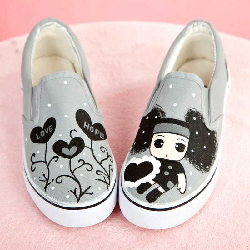 

E-LOV Kawaii Hand Painted Girls Casual Flat Canvas Shoes Low Top Cartoon Animals Graffiti Loafers Women Slip On Zapatos De Mujer