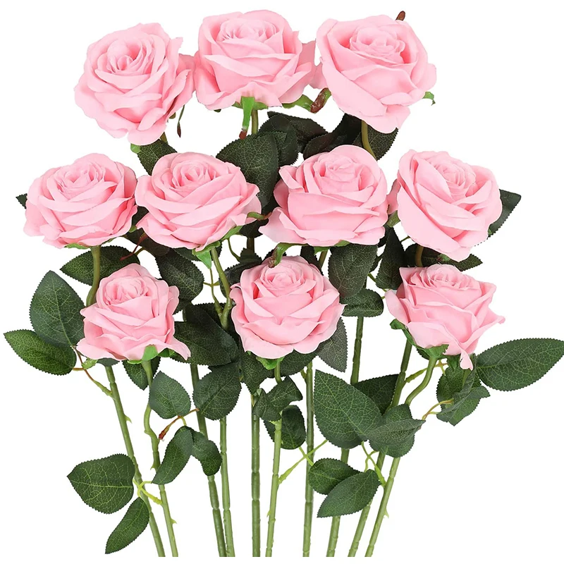 10pack White Pink Artificial Rose Branch Fake Silk Flower Blossom