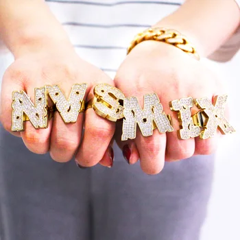 

Big Gold Color Ring 26 A-Z Alphabet Letter Initial Ring For Women Men Hip Hop Punk Rock Crystal Copper Open Ring Jewelry Gift