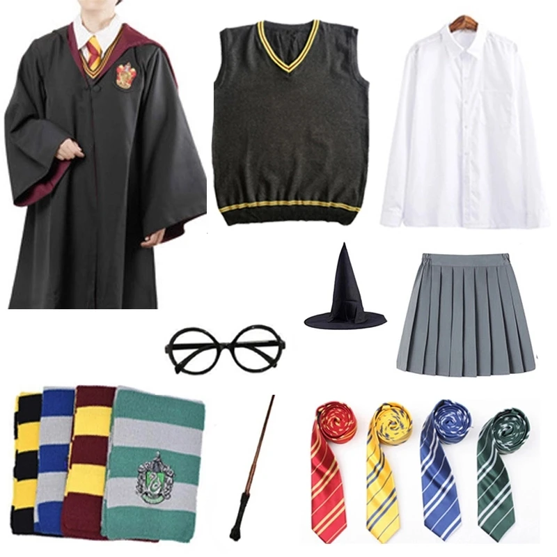 

Potter Cosplay Costume Halloween Magic School Uniforms Hermione Robe Cloak Cape Skirt Suits Christmas Party Clothes For Kids