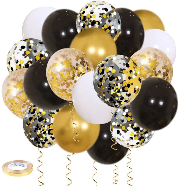 Ballons Confettis en Latex Or Noir pour Homme et Femme, Décorations de  ixd'Anniversaire, Remise de Diplôme, Ramadan, Eid Mubarak, 40 Pièces, 12  Pouces