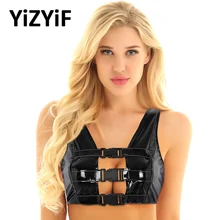 Женская обувь в стиле панк из искусственной кожи без рукавов застежка спереди топик без спинки короткий топ вечерние клубная одежда