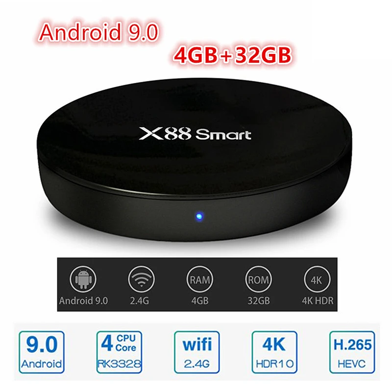 X88 Смарт ТВ приставка Android 9,0 Rk3328 Четырехъядерный 4 ГБ 32 ГБ ТВ приемник 2,4G Wifi 4K H.265 медиаплеер микро-Usb телеприставка(ЕС вилка