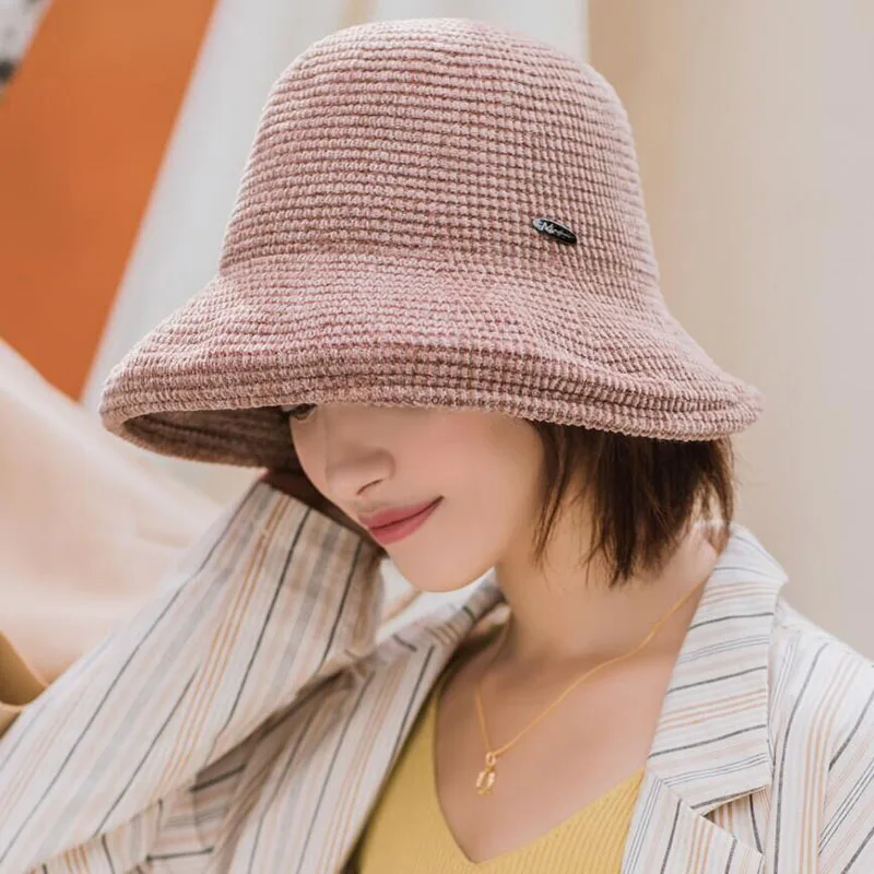 Bucket Hat Cover New Design For Women Solid Chenille Solid color Outdoor Autumn Winter For Ladies Fisherman Hat For Female