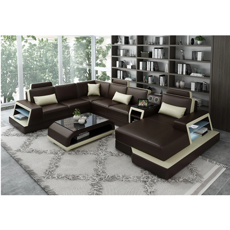 New arrival brown leather sofa modern sofa with bluetooth music player