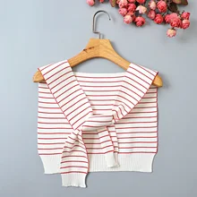 Новинка, женский съемный воротник в полоску, черный, белый, карамельный цвет, искусственная кожа, Chemisie, съемный галстук, женский темно-синий воротник, шаль