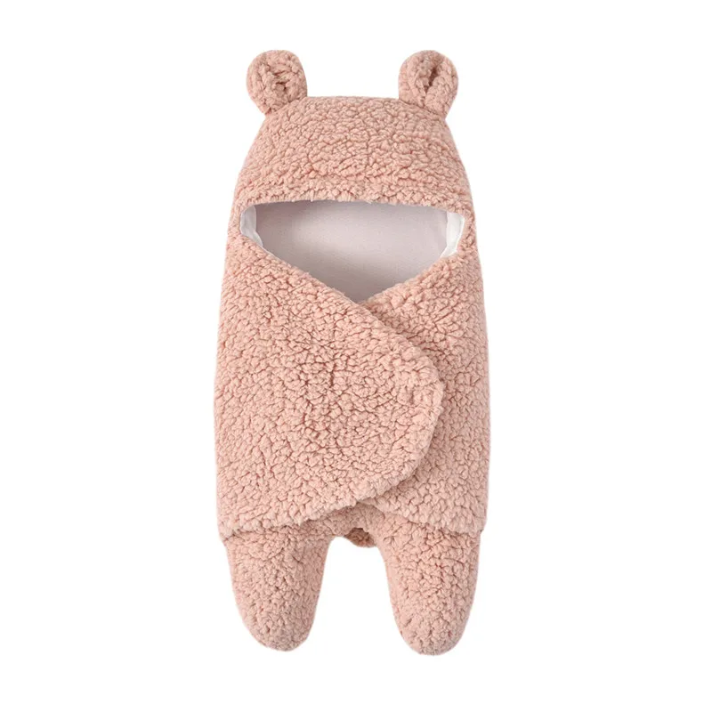 

3 colors Newborn Cotton Plush Hooded Blanket Warm Soft Swaddle Sleeping Bag Stroller Wrap Clothes Sleeping Bags