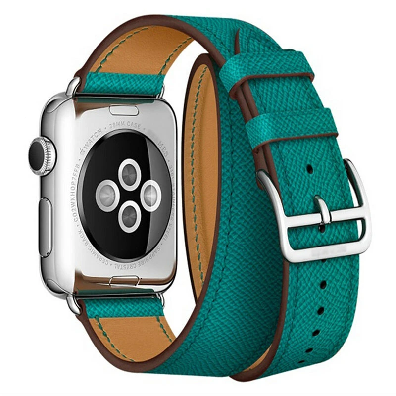 Кожаный двойной ремешок для Apple Watch 44 мм iwatch, браслет серии 5 4 3 2 1, Смарт 42 мм, петля 38 мм, замена 40 мм - Цвет ремешка: Malachite green